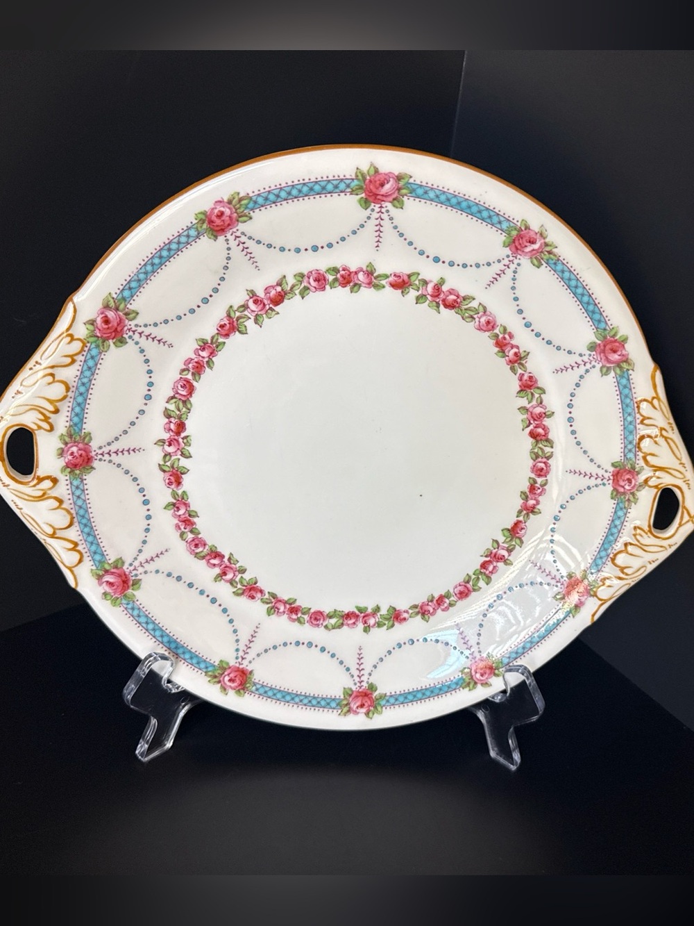 Antique Crescent & Sons Salonika Porcelain Rose Serving Platter Cake
